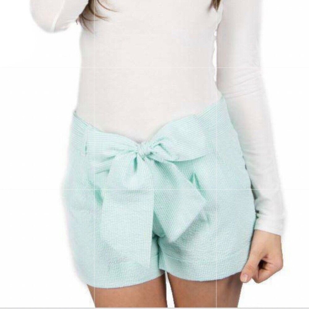 Lauren James Mint Green Bow Seersucker Tie‎ Shorts Medium
